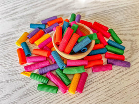 Close-up of Sensory-N-Stuff Rainbow Pasta texture to boost fine motor play