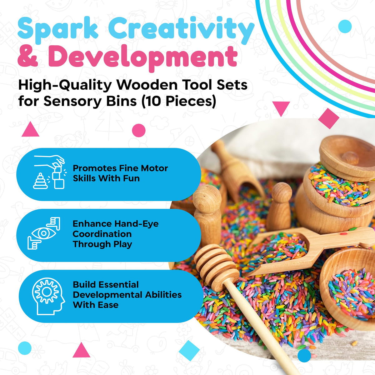 Sensory-N-Stuff wooden scoop for precise pours during playtime.
