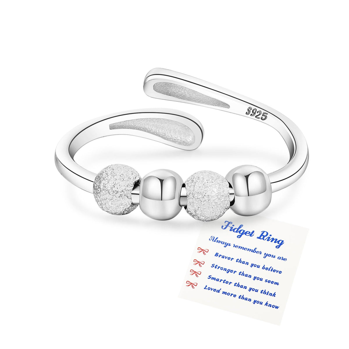 Senteria anxiety ring beads close-up for tactile focus during study or work