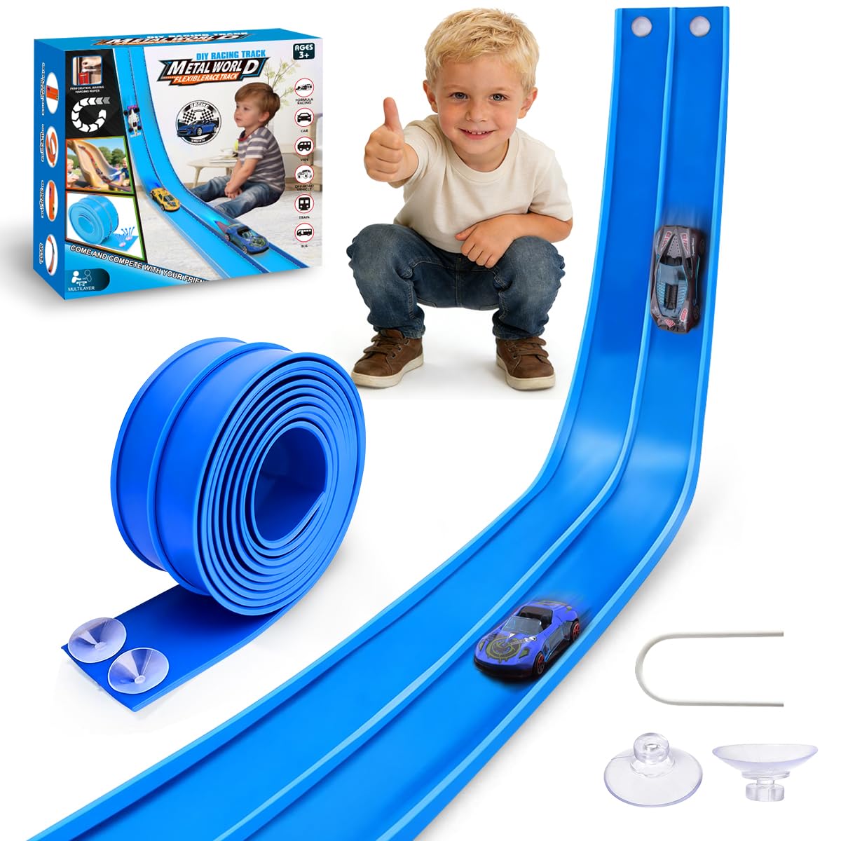 SENVIA flexible 15ft race track blue base ready for quick indoor setup