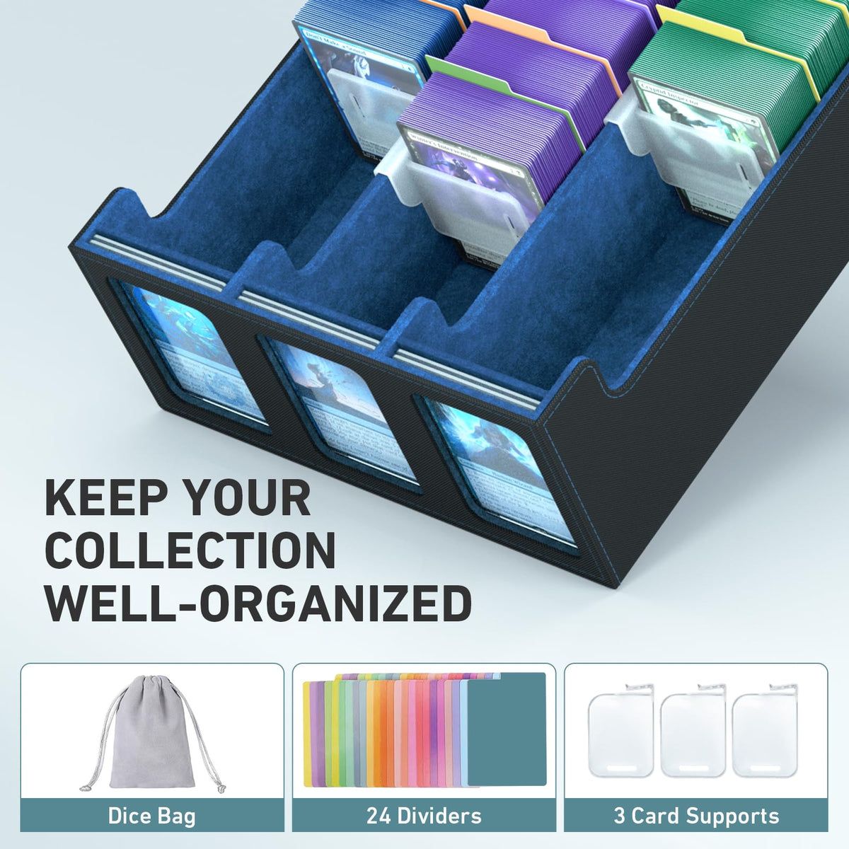 SENVINI 3 adjustable supports and dividers keep cards upright and neatly sorted.