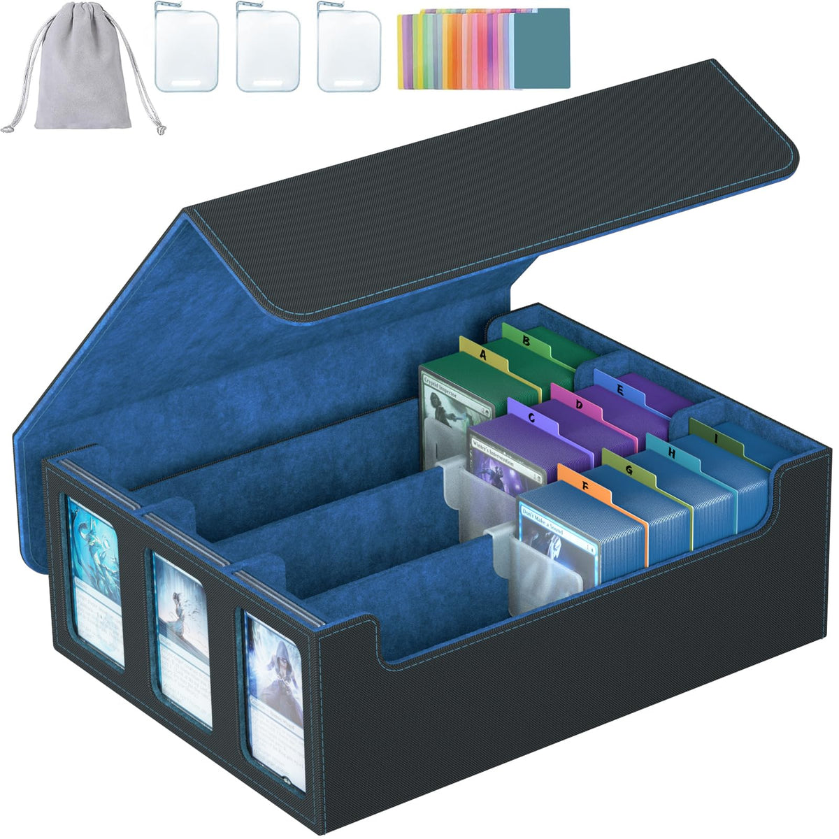 SENVINI 3-row card storage box open view showing organized setup for collectors.