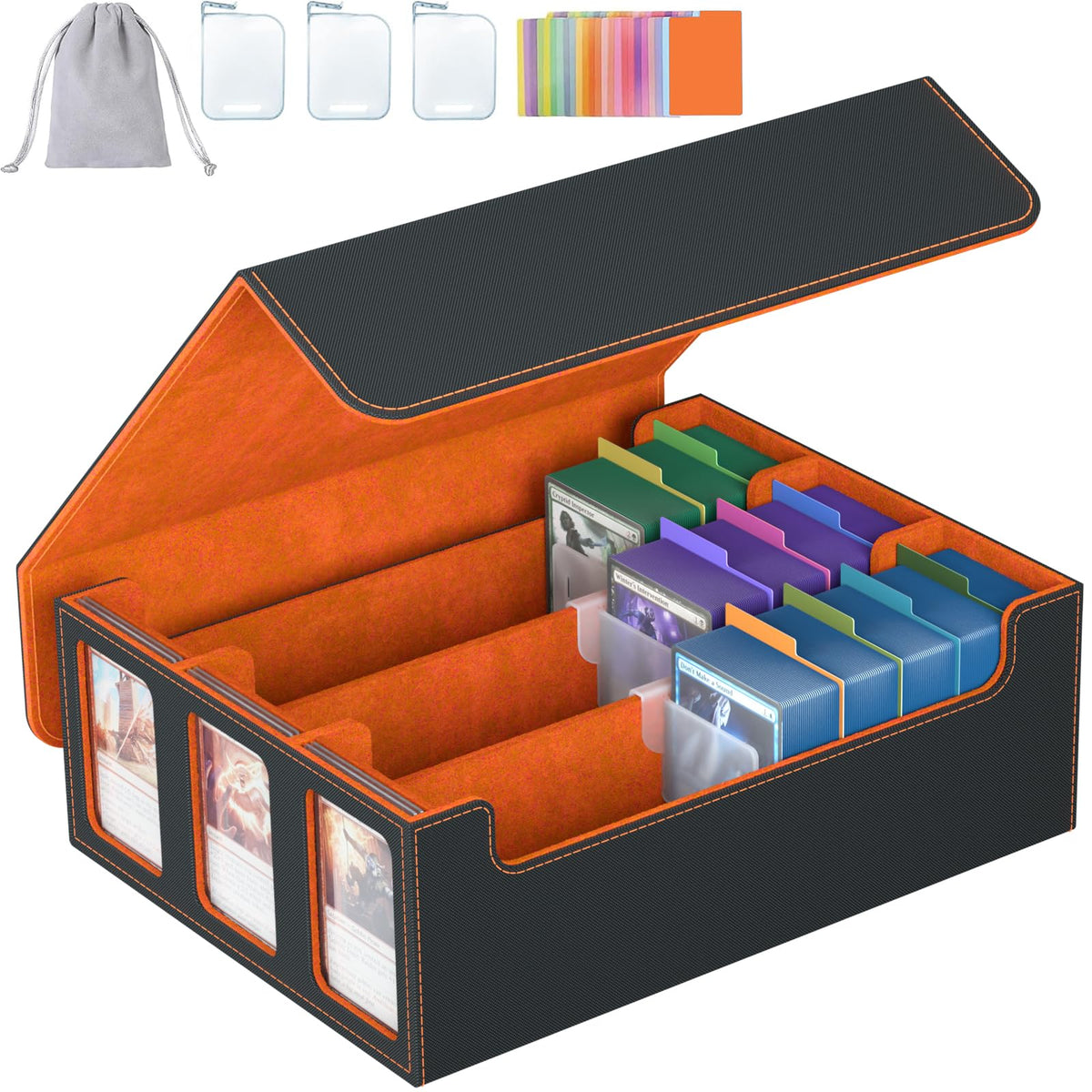SENVINI 3-row card storage box front view showing large capacity for 2,400+ cards