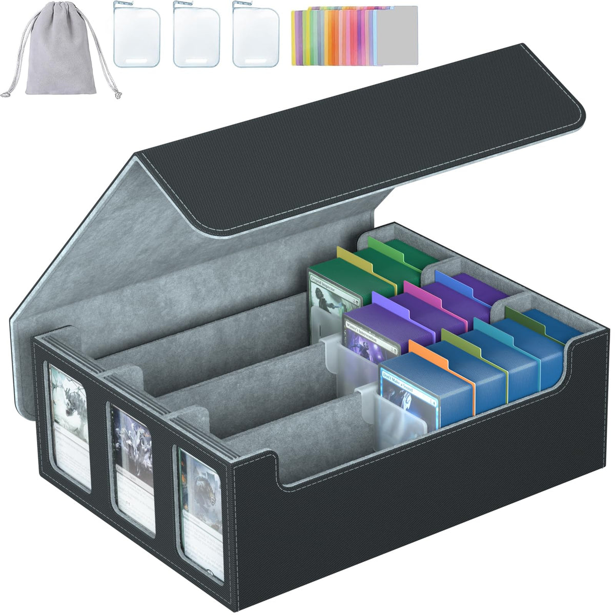 SENVINI 3-Row storage box with top-loader slots for display-ready cards
