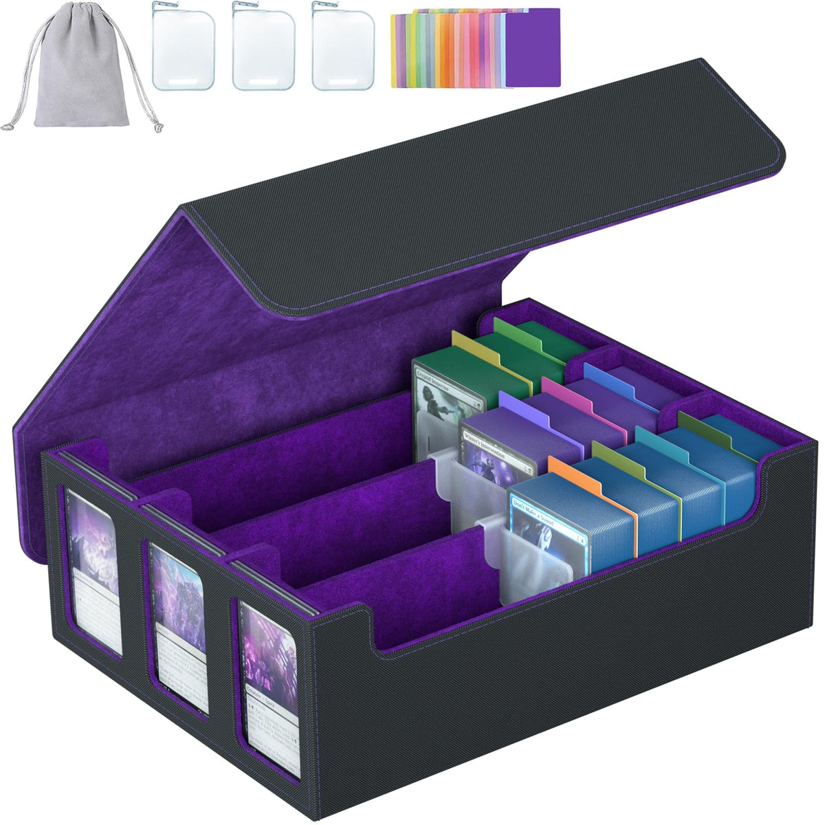 SENVINI 3 row trading card storage box keeps bulk MTG cards organized and accessible
