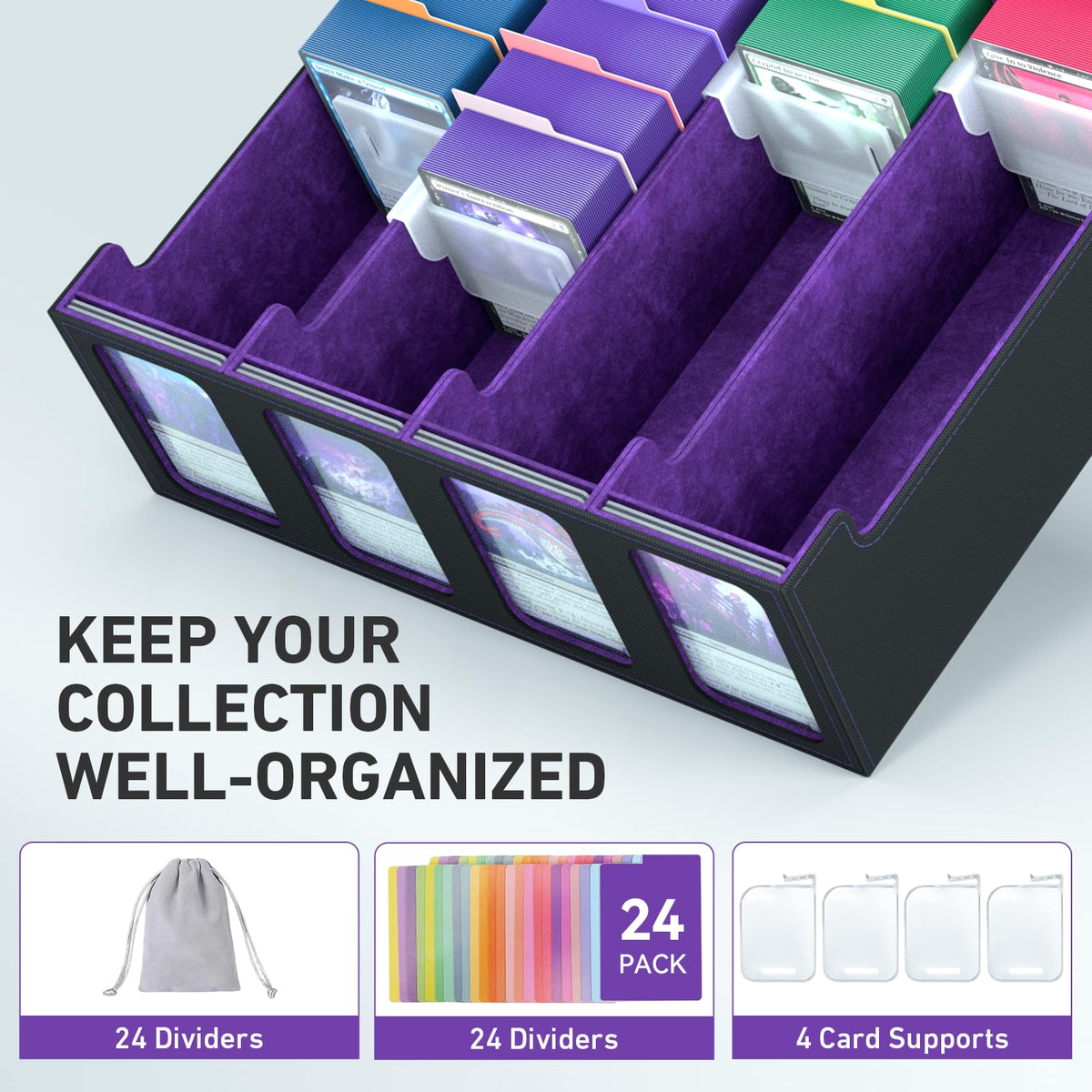 SENVINI 4-Row Trading Card Storage Box magnetic closure secures contents