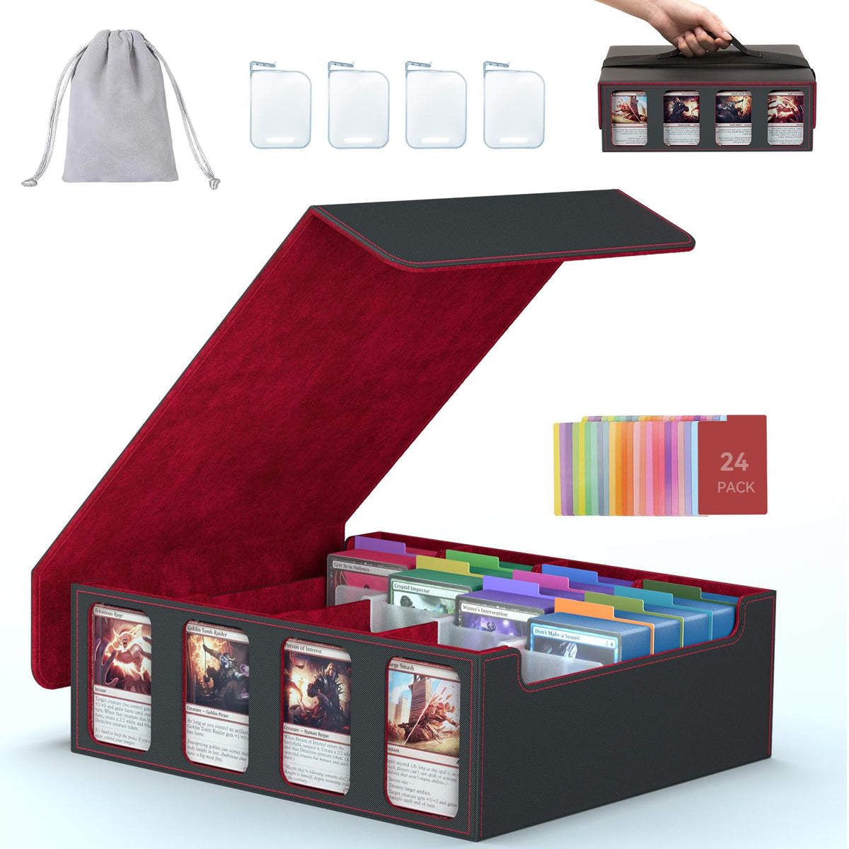 SENVINI 4-Row storage box holding 3,200+ unsleeved cards for easy access