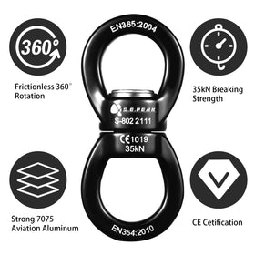 S.E.PEAK high-strength 7075 alloy swivel delivers durable, weather-resistant performance.