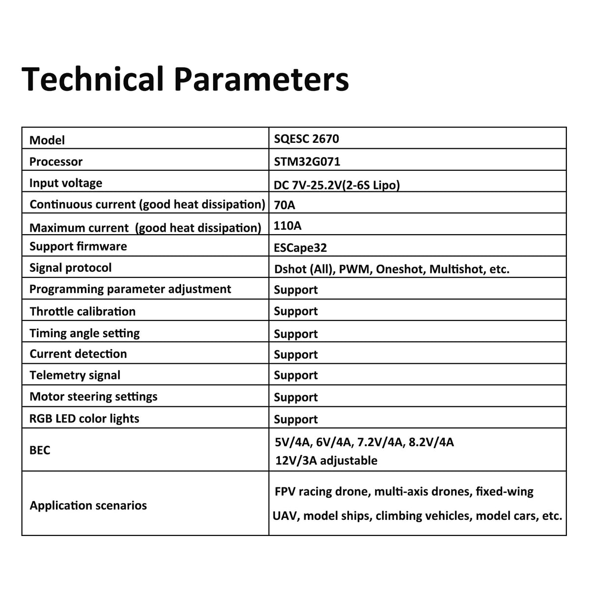SEQURE 2670 ESC visual programming interface adjusts parameters via WiFi.