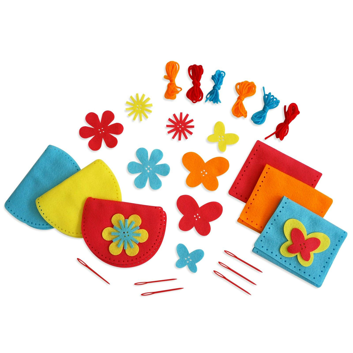 Serabeena-felt-pieces-varied-colors display bold choices for unique purse designs