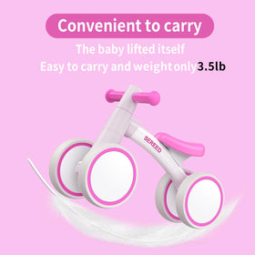SEREED baby balance bike rose seat close-up emphasizes comfort for toddlers