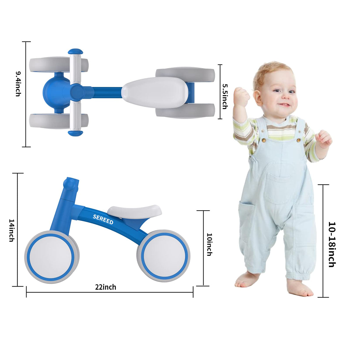 SEREED baby balance bike blue handlebar closeup highlights non-slip grips for secure steering