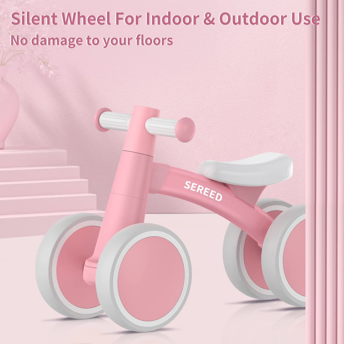 SEREED balance bike non-slip-wheels protects floors during play.