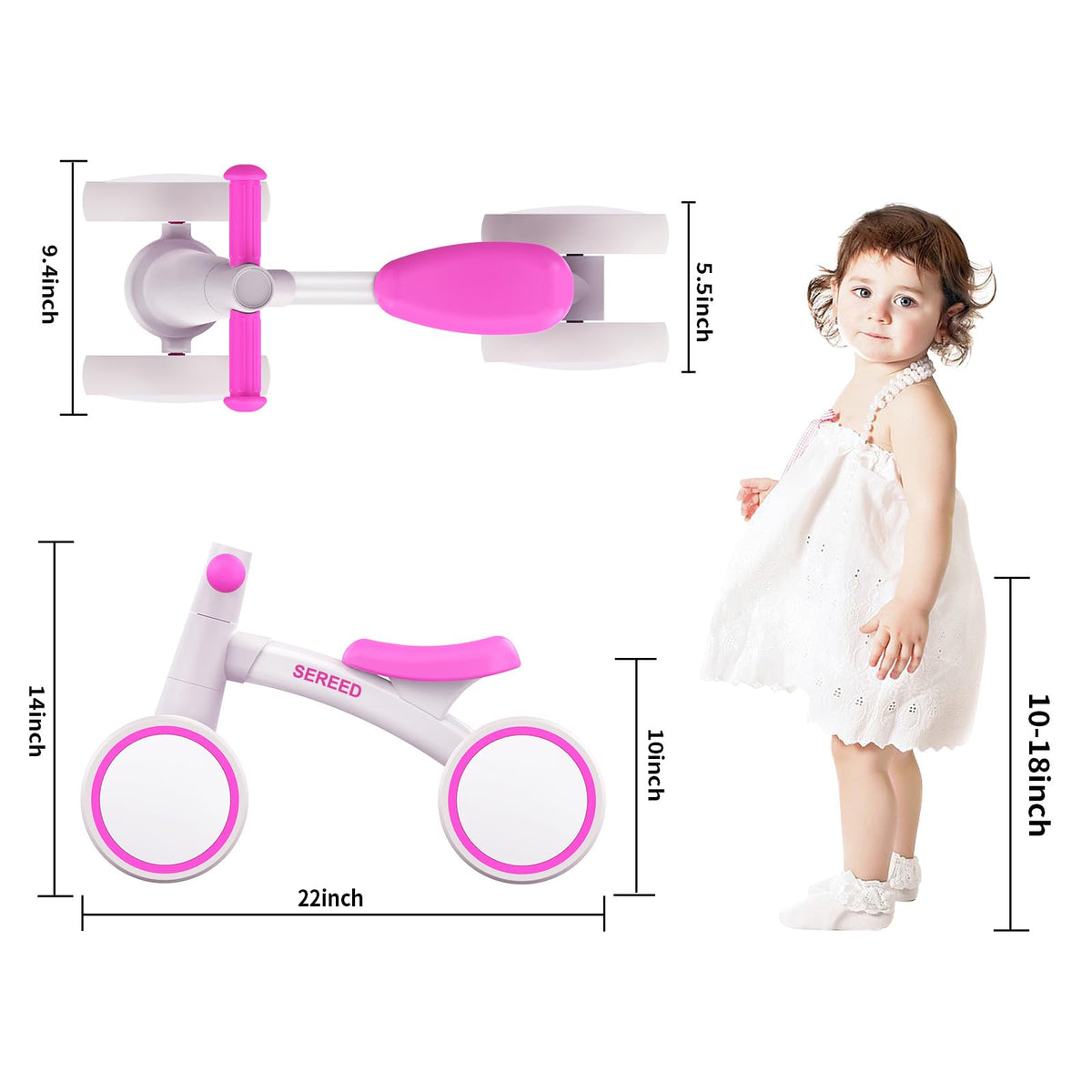 SEREED balance bike rose wheel detail highlights grip and durability