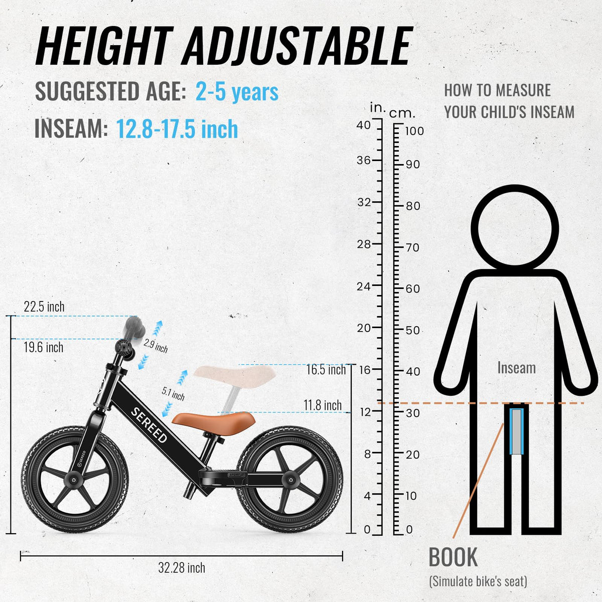 SEREED balance bike handlebars adjustable without tools for comfort
