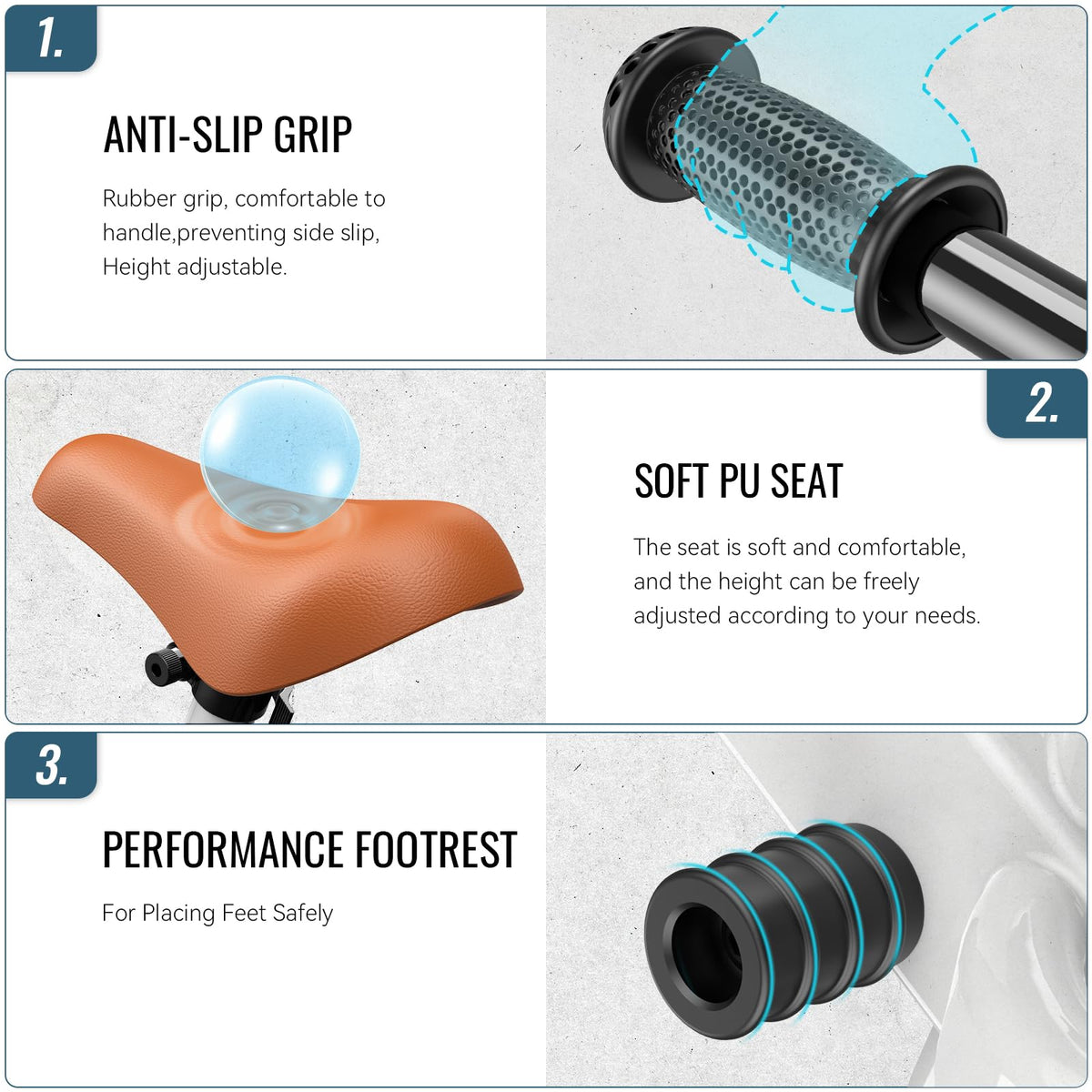 SEREED EVA foam tires provide a quiet, anti-slip, flat-free ride.