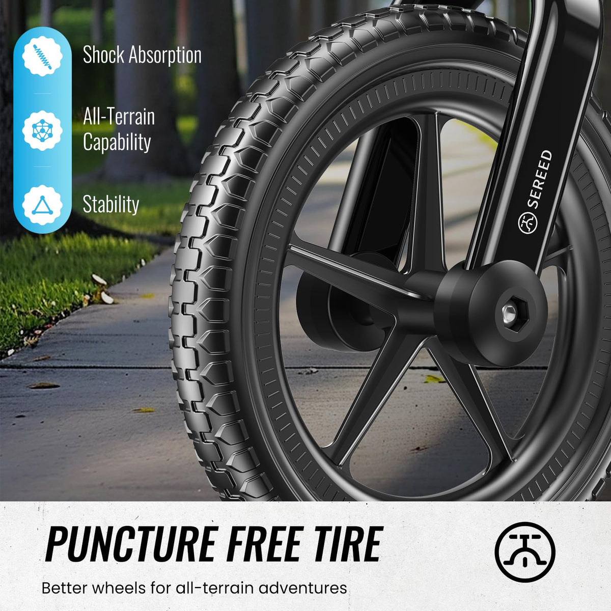 SEREED EVA tires close-up, quiet and anti-slip on all terrains