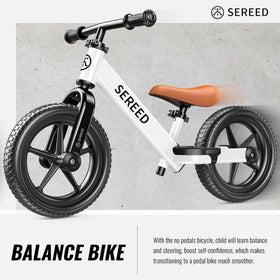 SEREED balance bike in use on indoor and outdoor surfaces