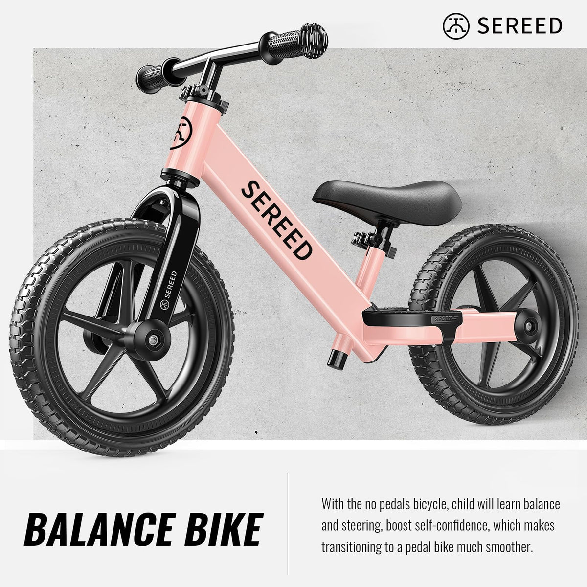 SEREED no-pedal balance bike promoting balance practice before pedaling
