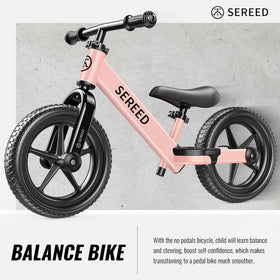 SEREED no-pedal balance bike promoting balance practice before pedaling