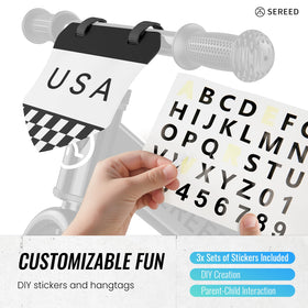 Personalization plate and stickers on the SEREED bike for kid creativity