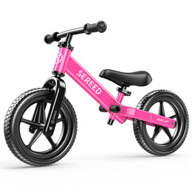 SEREED toddler balance bike rose pink front view showing adjustable height
