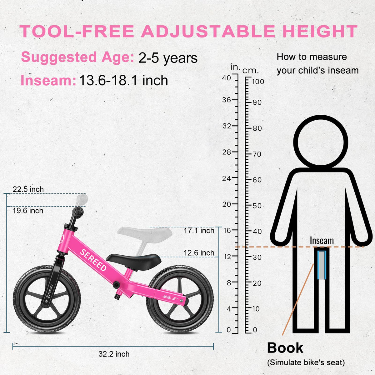 SEREED toddler balance bike soft saddle for comfortable rides