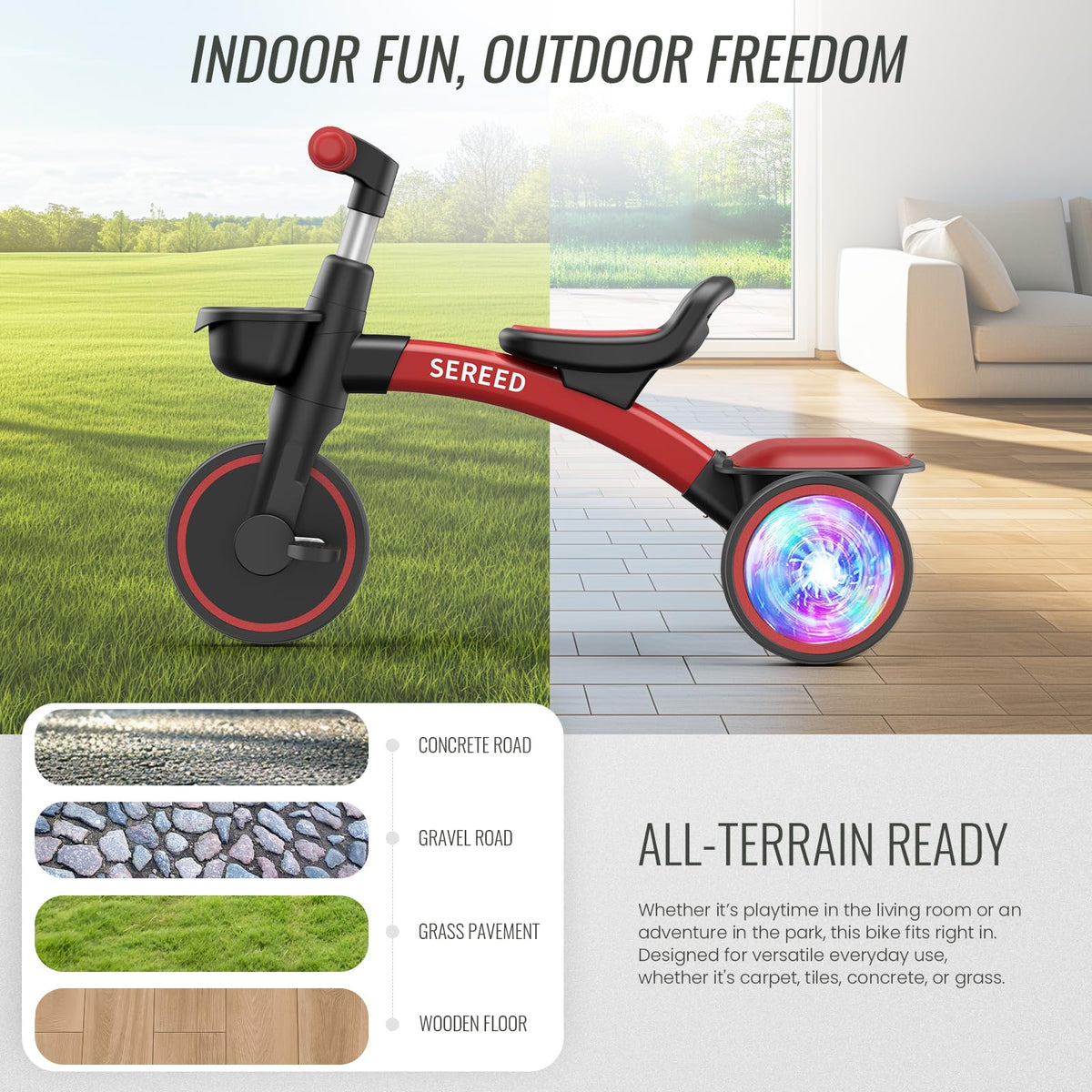 SEREED Tricycle glowing lights illuminating evening ride