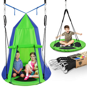 SereneLife 40-inch kids hanging tent swing in green, inviting play and relaxation outdoors