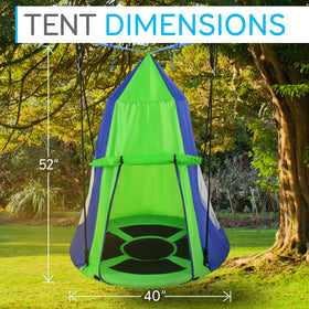 Close-up of SereneLife green tent swing showing the padded seat comfort