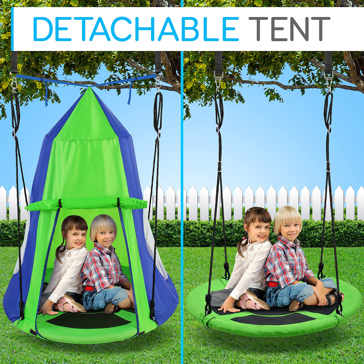 Spacious SereneLife 40-inch swing in green with room for multiple riders