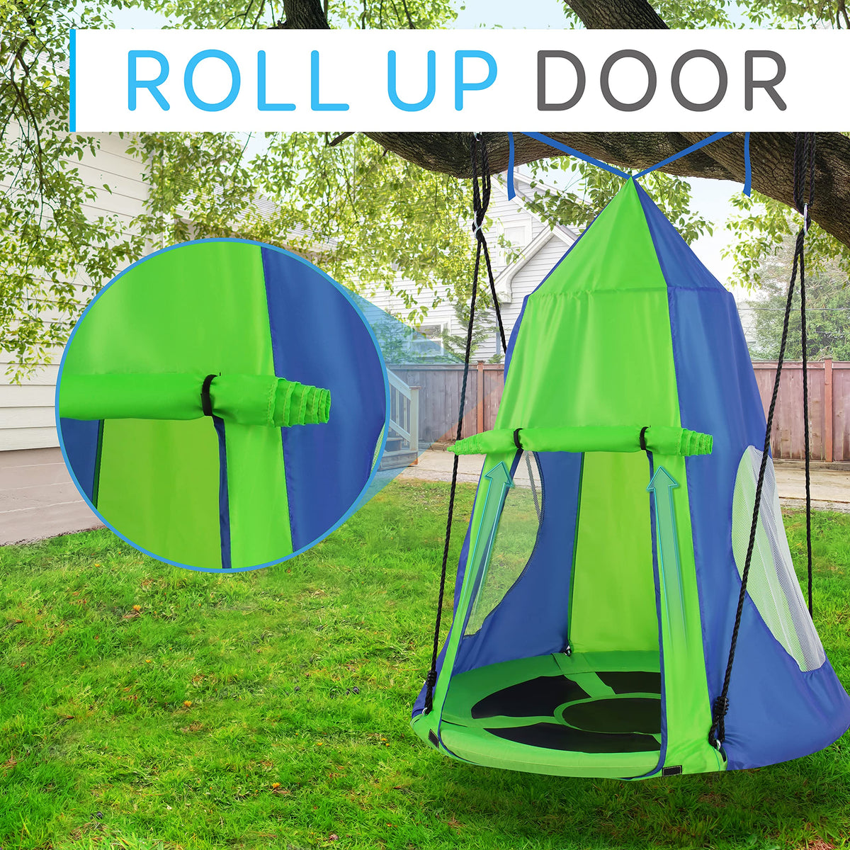 Indoors or outdoors, SereneLife green swing blends with space