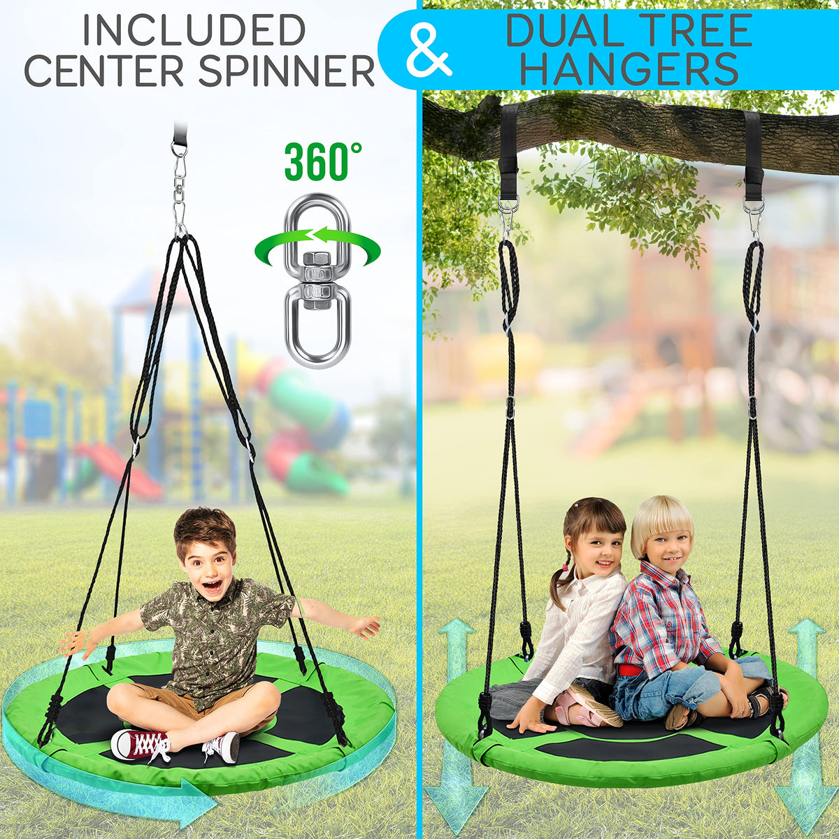 SereneLife 40-inch kids hanging tent swing in green ready for backyard fun