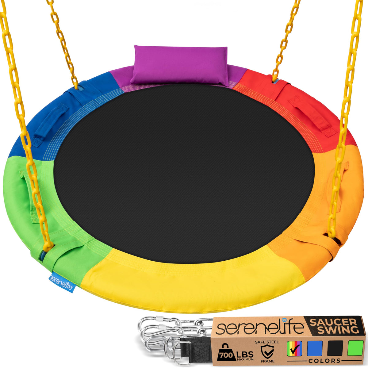 SereneLife 40-inch saucer swing seat ready for outdoor fun and shared use.