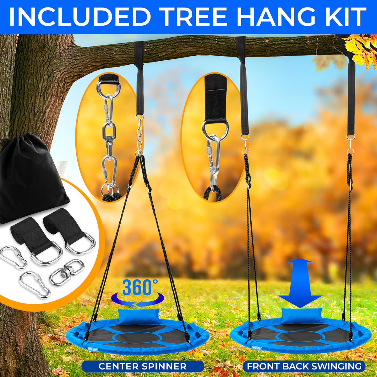 Four handles and soft pillow for secure grips and comfort during spins.