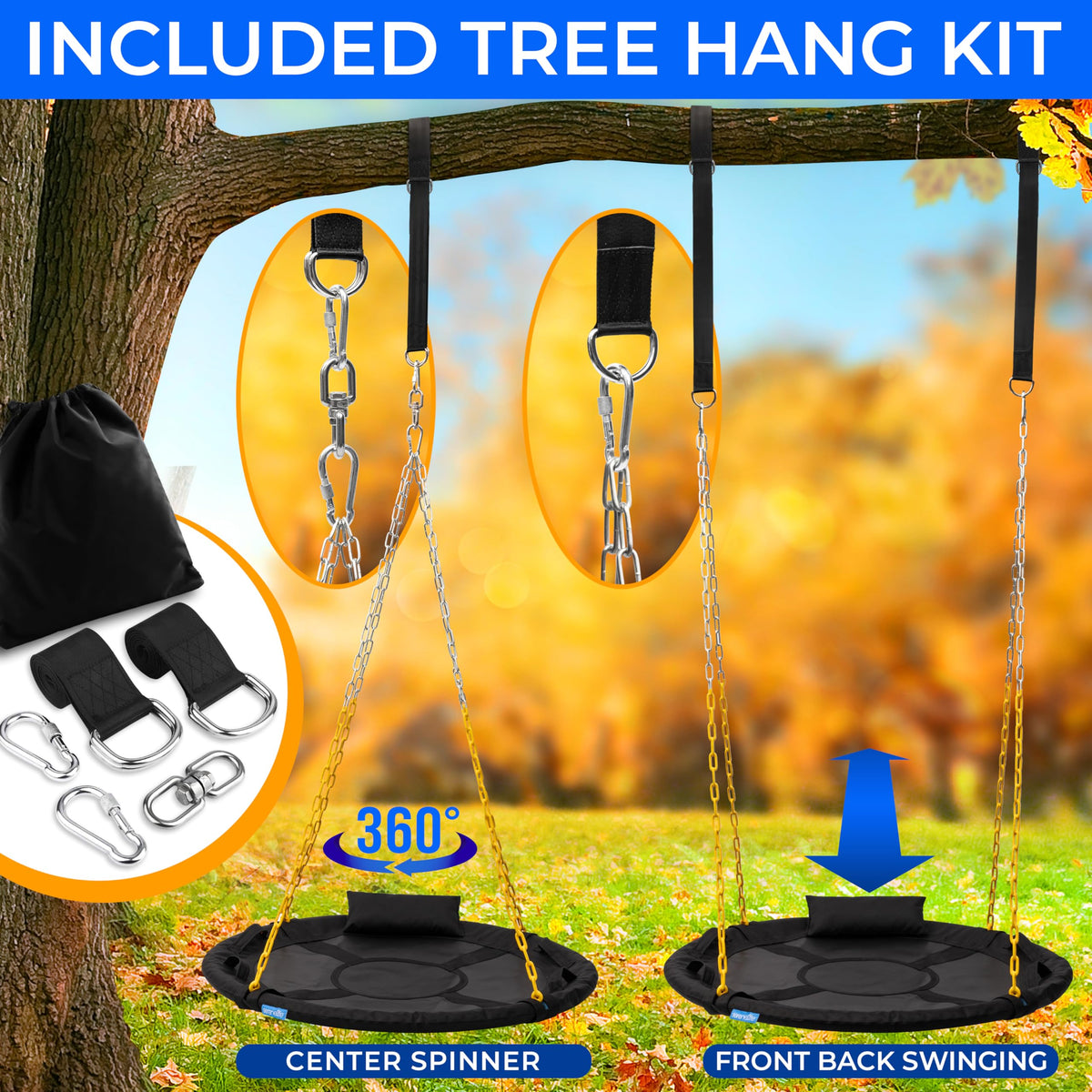 SereneLife marine-grade rope ensures durable, weather-ready swinging.