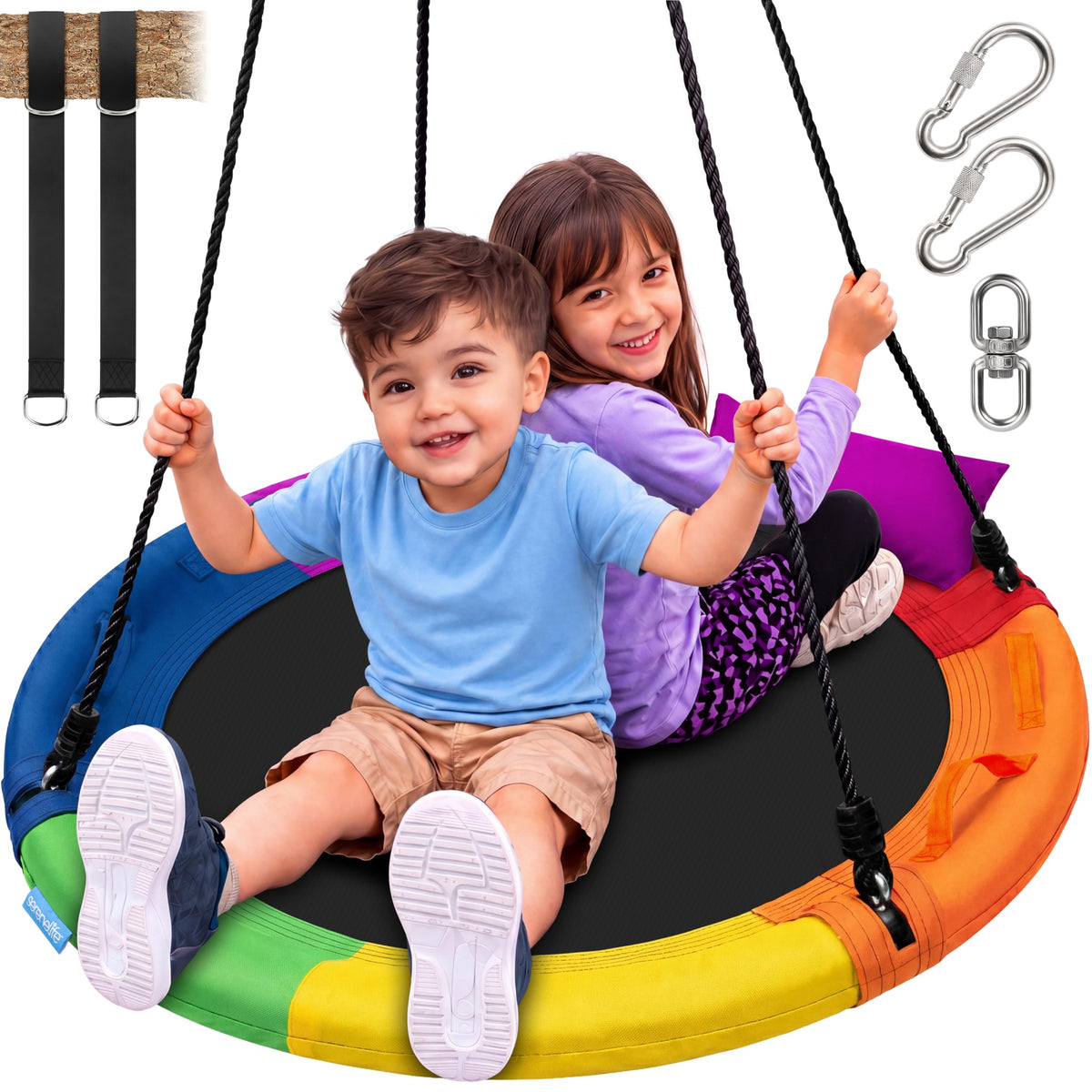 SereneLife 40-inch saucer swing seat ready for outdoor fun with weatherproof durability.