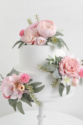 Serra Flora pink rose hydrangea topper enhances cake aesthetics for romantic celebrations.