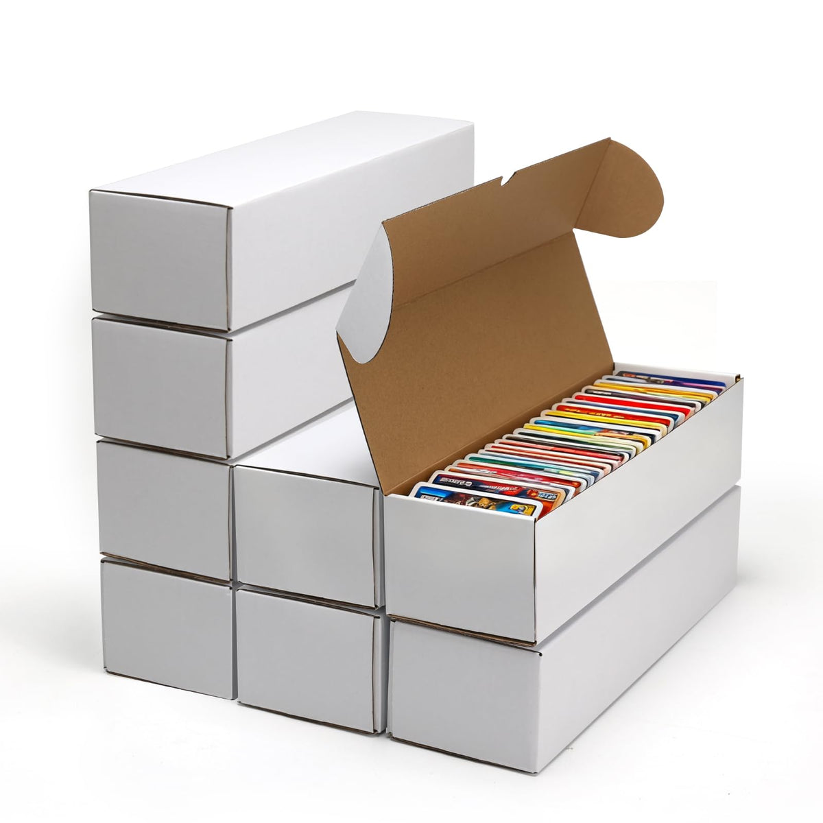 Serwrsw bulk 400-capacity card toploader box side view shows compact, stackable design