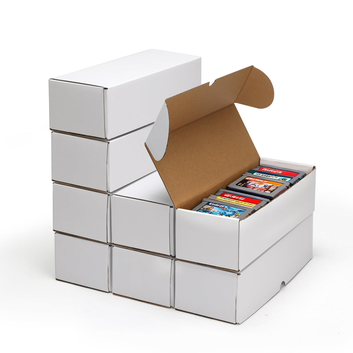Serwrsw bulk card box side view demonstrates compact, stackable design for shipping or storage.