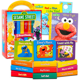 Sesame Street board book set in a colorful case with handle for on-the-go learning.