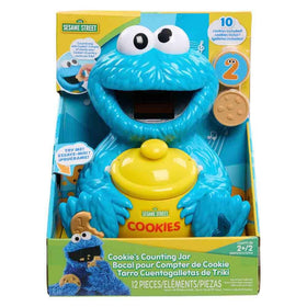 Sesame Street Cookie Monster counting jar with ten cookies helps kids practice numbers.