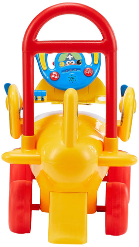 Sesame Street Elmo ride-on steering wheel close-up highlights easy control for little pilots.