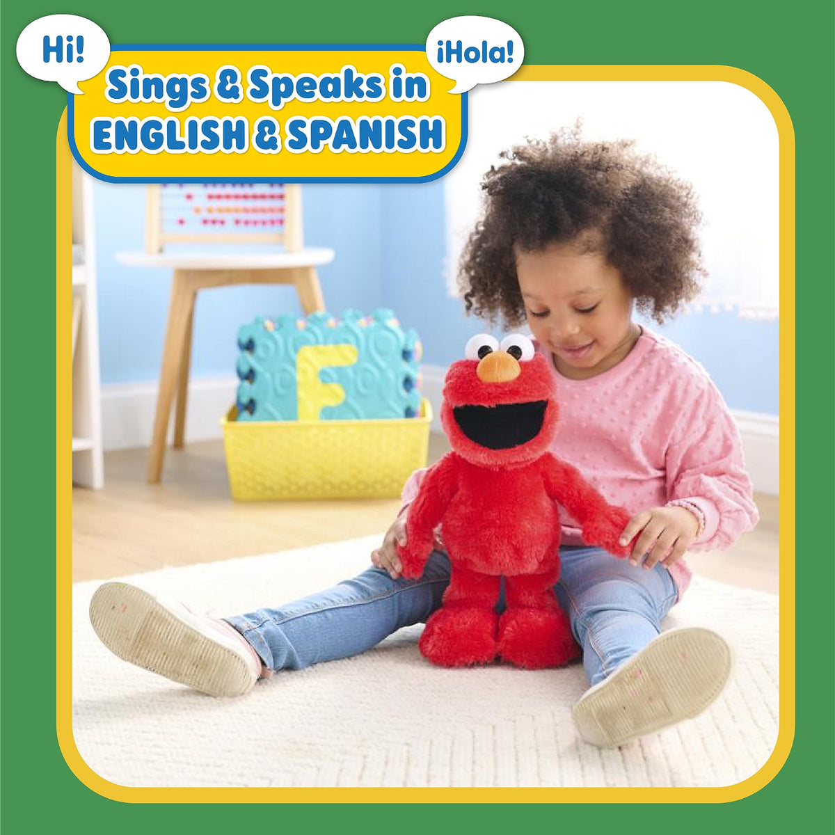 Sesame Street Elmo Slide plush mid-dance pose showing swaying hips and arm flaps for coordinated activity.
