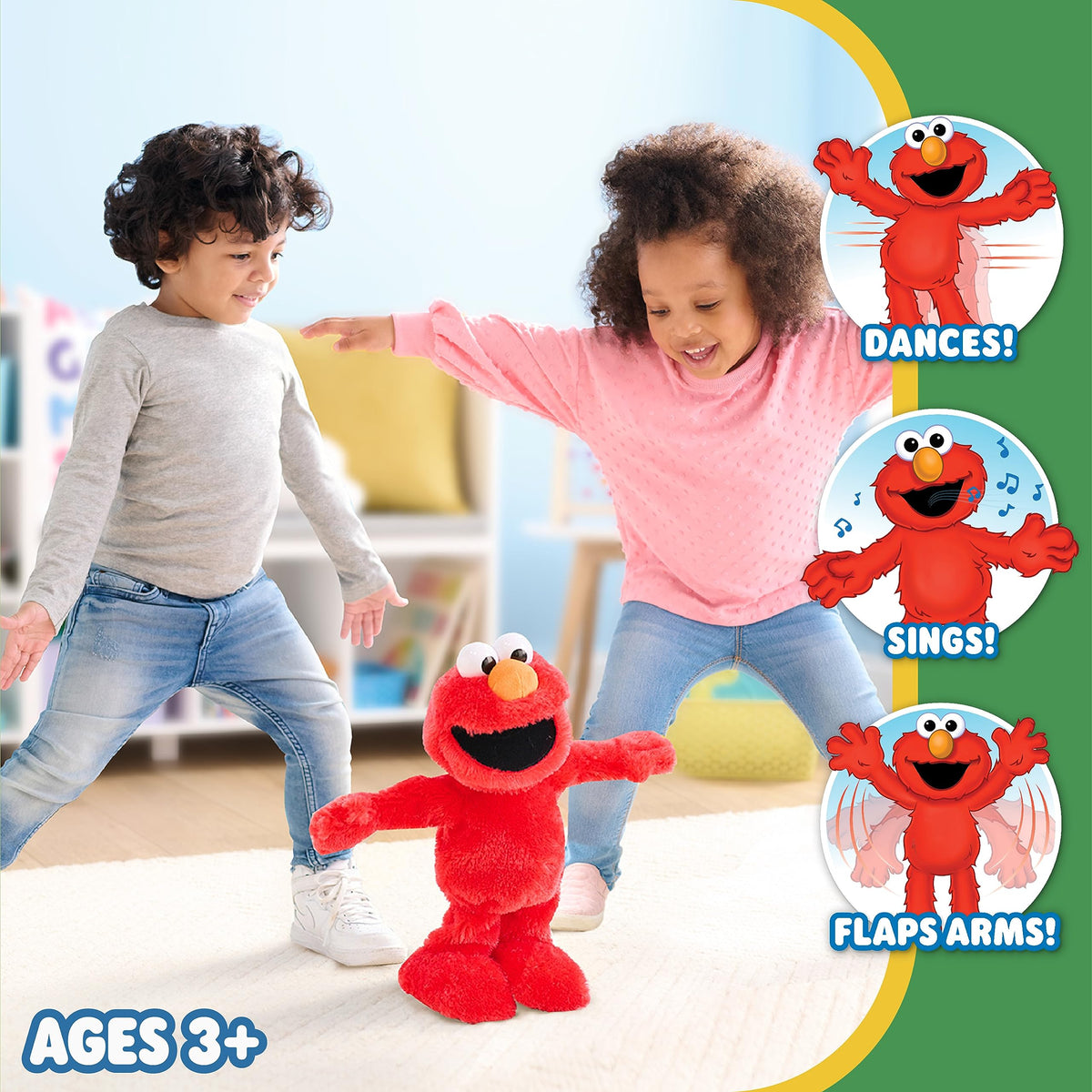 Sesame Street Elmo Slide plush wheels hidden for smooth-surface glide and gentle motion.