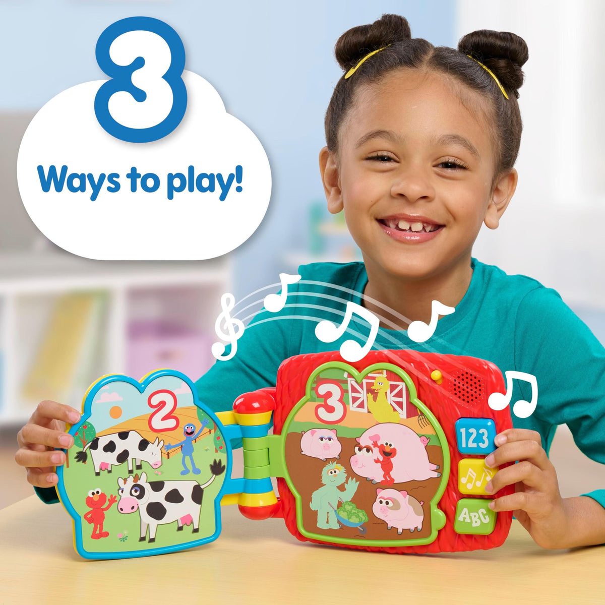Open pages showing farm scenes to boost early literacy and number recognition
