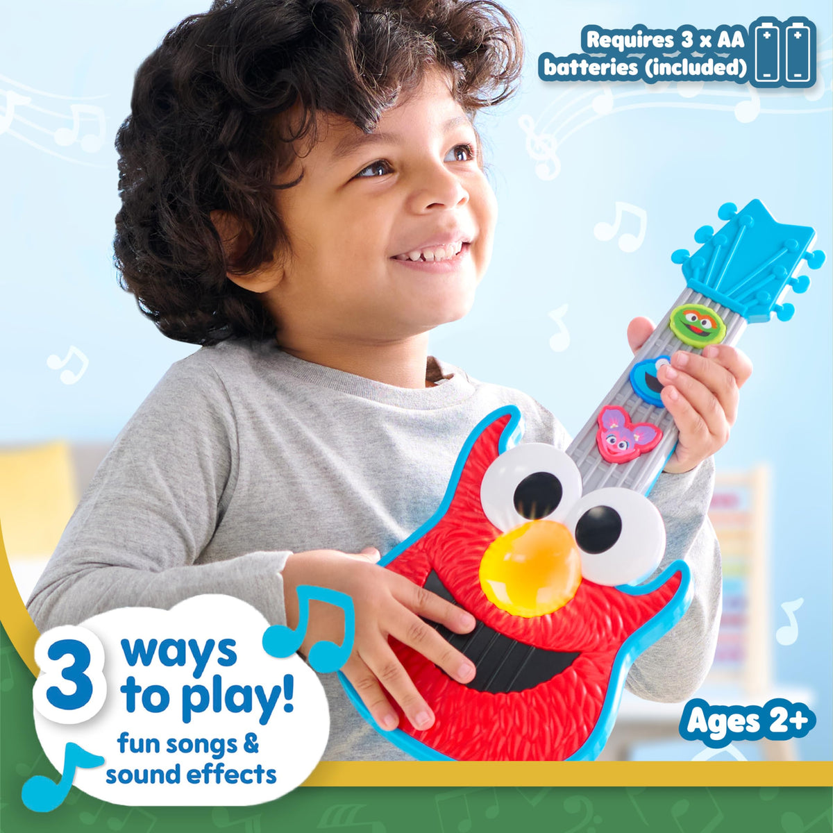 Sesame Street Rock with Elmo Guitar, pressable buttons for sounds and phrases.