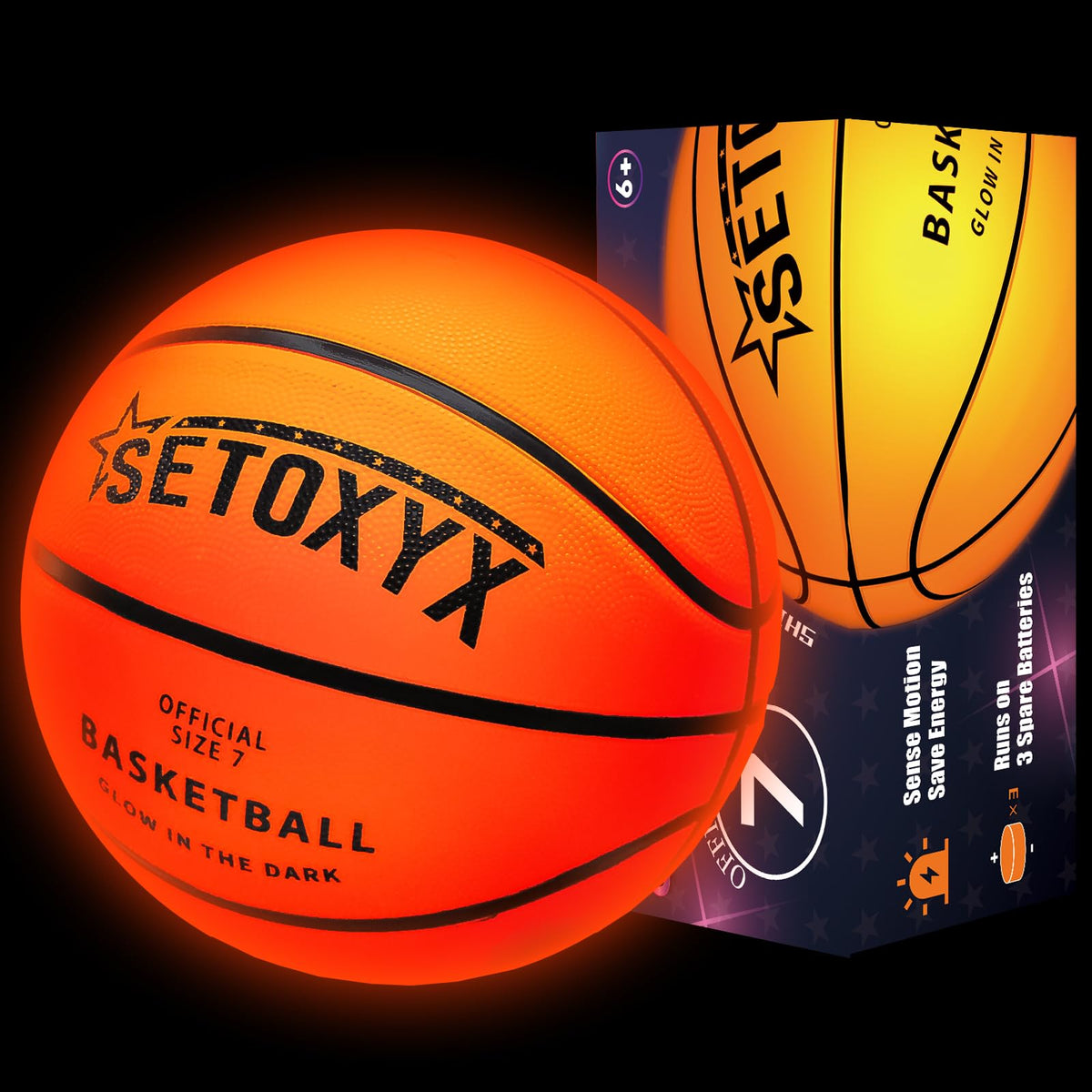 SETOXYX glow-in-the-dark basketball activated by touch for night play