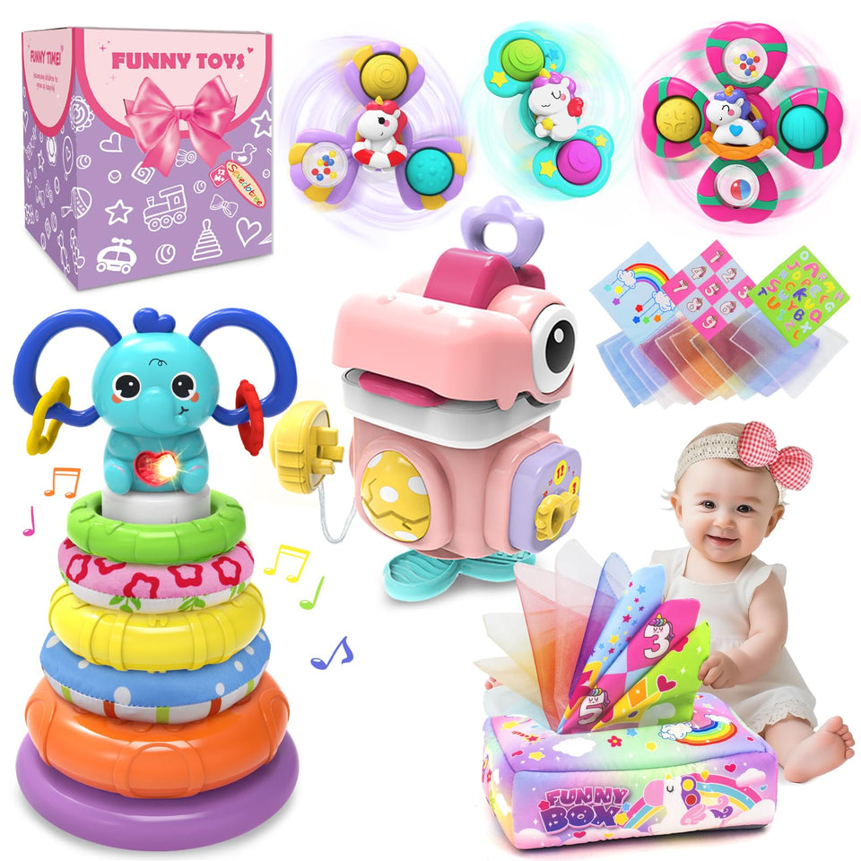 Seveclotree 4-in-1 baby toy stack rings for early pattern recognition and play.