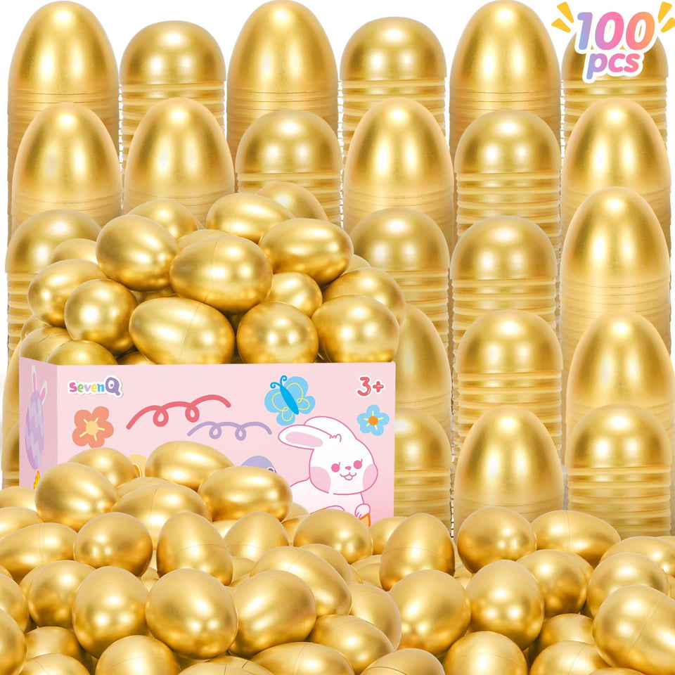 SevenQ 100-piece empty Easter eggs set in bright gold for easy filling